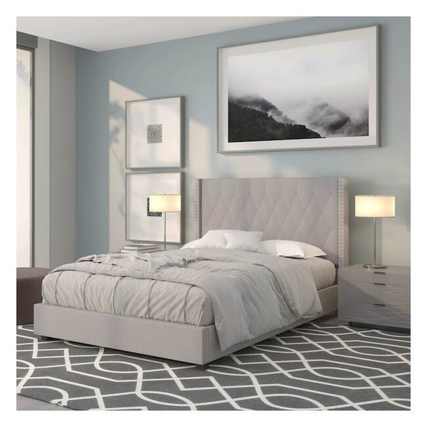 Flash Furniture Platform Bed,Riverdale,Full,Light Gray HG-42-GG