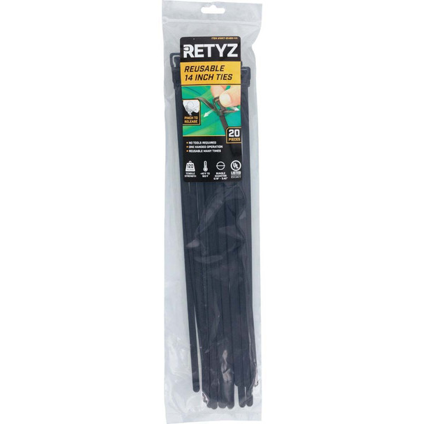 RETYZ WorkTie 14 In. Black Releasable Tie (20-Pack) WKT-S14BK-HA
