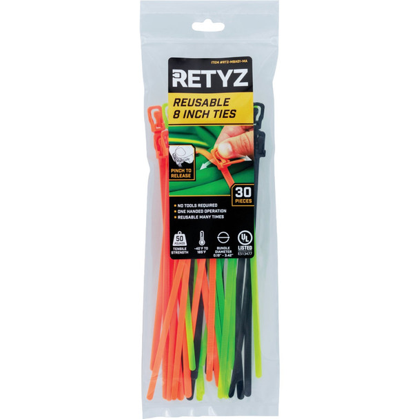 RETYZ EveryTie 8 In. Combo Pack Releasable Tie (30-Pack) RTZ-MBA01-MA