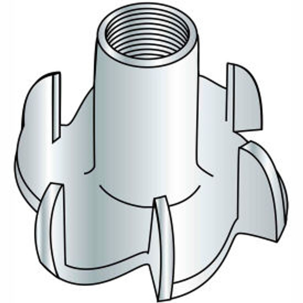 Tee Nut - 1/4-20 x 7/16"" L - 4 Prong - Steel - Zinc CR+3 - Pkg of 250 - Brighto