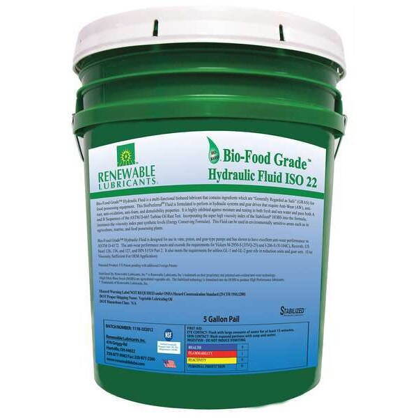 Renewable Lubricants Food Grade Hydraulic Oil, 5 gal. 87104