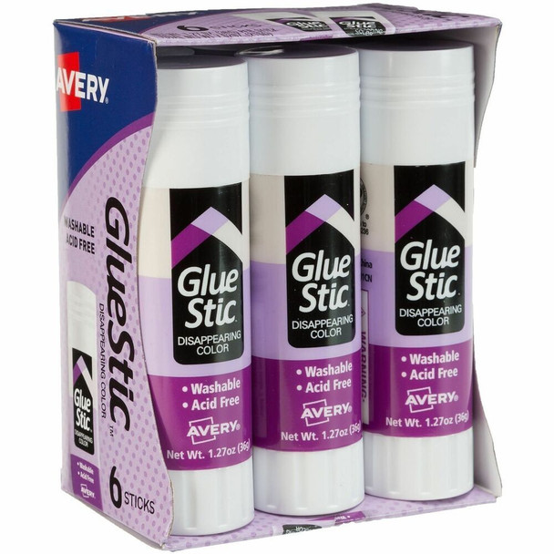 Avery&reg; Glue Stic with Disappearing Purple Color - 1.27 oz - Purple - 6 / Box