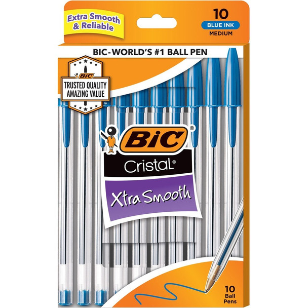 BIC Cristal Ballpoint Stick Pens - Blue Ink - Clear Barrel - 1 Pack