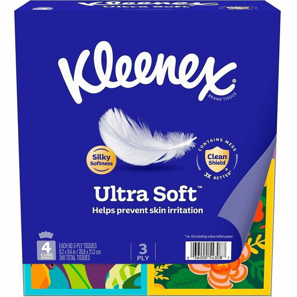 Kleenex Ultra Soft Tissues - 3 Ply - WhiteBox - 60/Box - 4 / Pack