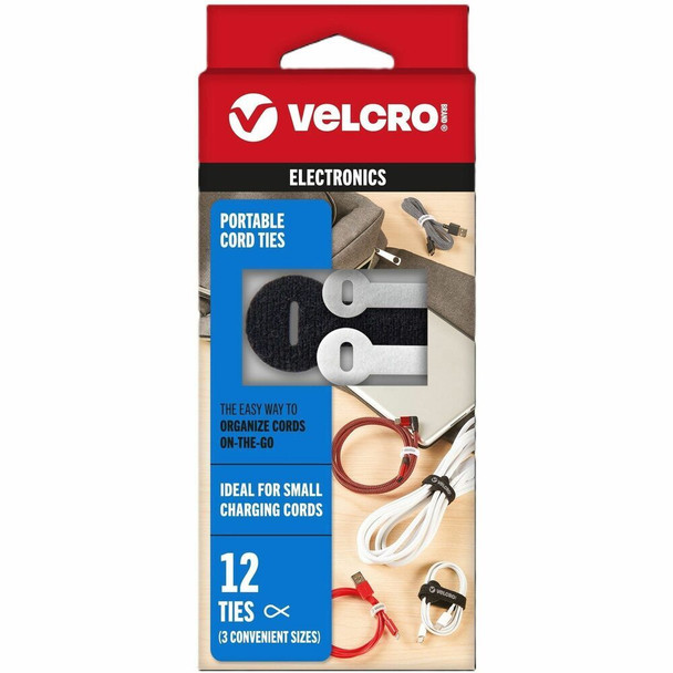VELCRO&reg; Portable Cord Ties - Cable Tie - Multi - 12 / Pack