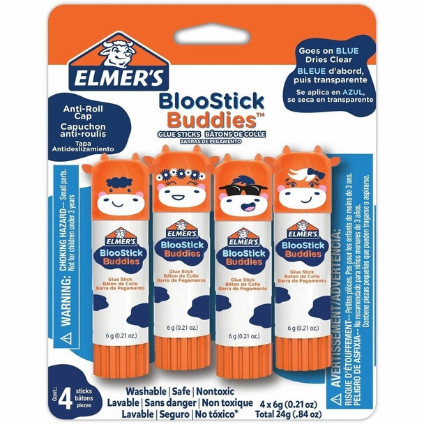 Elmer's BlooStick Buddies Glue Sticks - 0.21 oz - Blue - 4 / Pack
