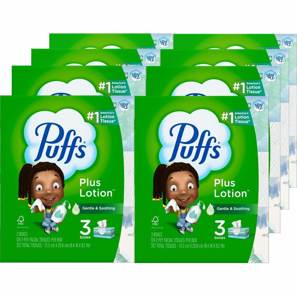 Puffs Plus Lotion Facial Tissue - WhiteBox - 124/Box - 8 / Carton