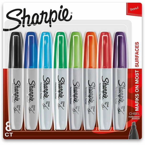 Sharpie Chisel Tip Permanent Markers - Assorted Ink - Alcohol Based - 8 / Pack