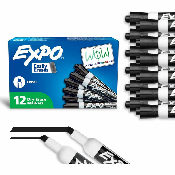 Expo Dry Erase Markers - Erasable - Black Ink - 12 / Dozen