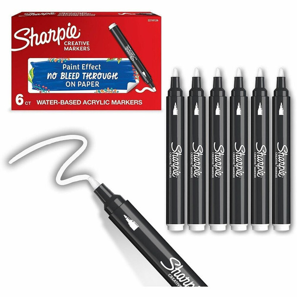 Sharpie Creative Marker - White Ink - Water Based, Acrylic Based - 6 / Box
