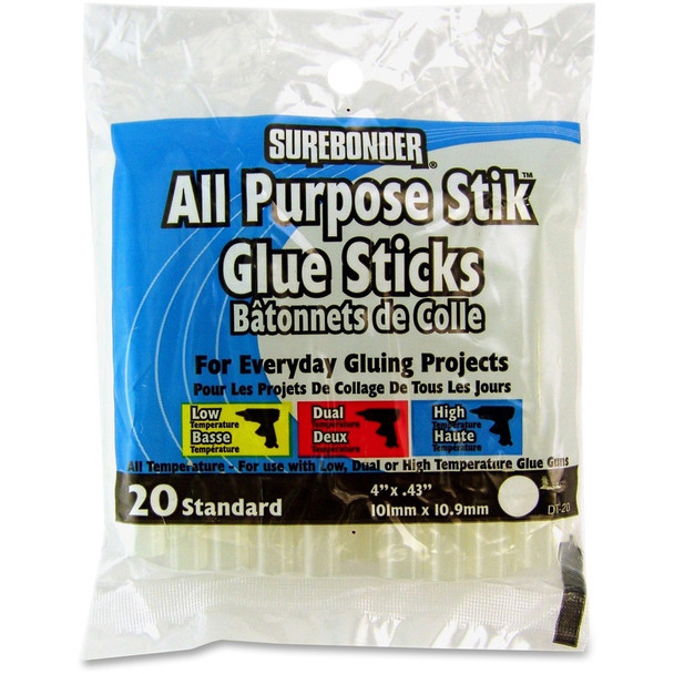 SureBonder 4" All Purpose Glue Sticks - Clear - 20 / Pack
