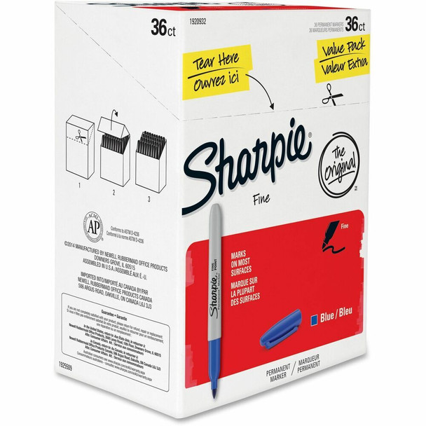 Sharpie Pen-style Permanent Marker - Blue Ink - Alcohol Based - 36 / Box