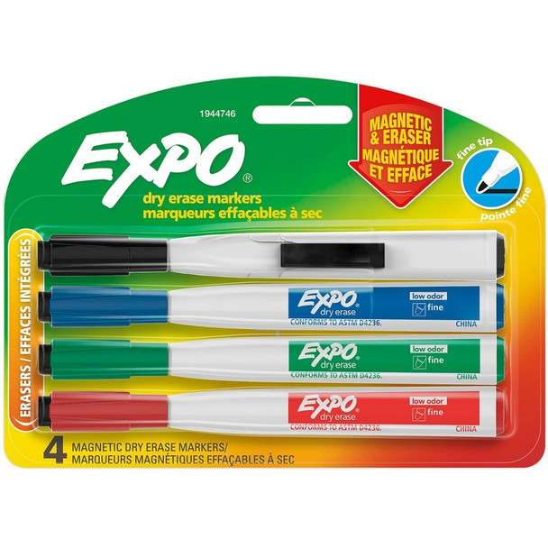 Expo Eraser Cap Fine Magnetic Dry Erase Markers - Assorted Ink - 4 / Pack