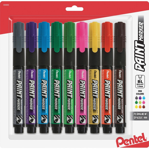 Pentel Opaque Bullet Tip Paint Markers - Assorted Ink - 9 / Pack