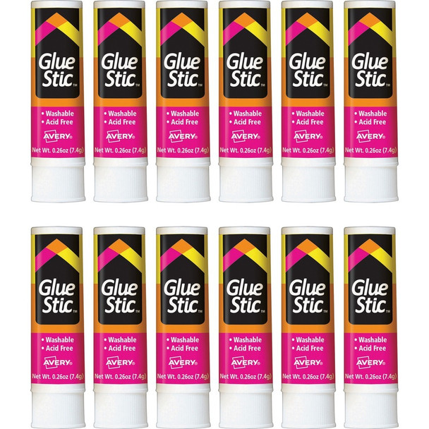 Avery&reg; Permanent Glue Stic - 0.26 fl oz - White - 12 / Box