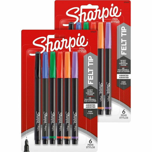 Sharpie Fine Point Pens - Assorted Ink - 6/Pack - 2 / Bundle