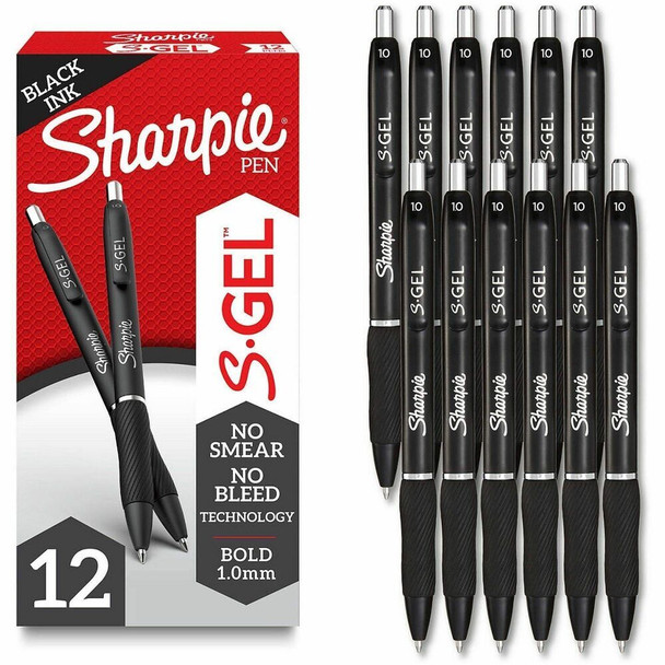 Sharpie S-Gel Pens - Retractable - Black Ink - Gel-based - 12 / Dozen