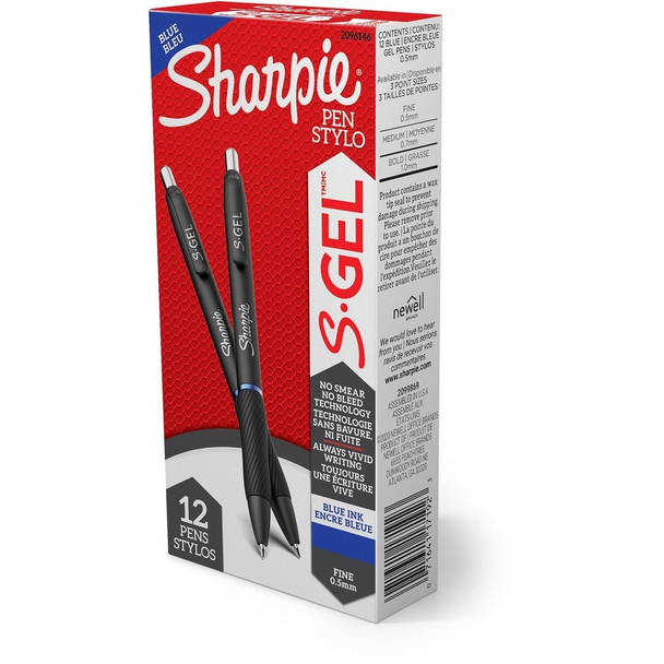 Sharpie S-Gel Pens - Retractable - Blue Ink - Gel-based - 12 / Dozen