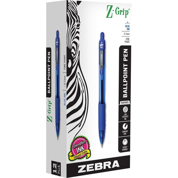 Zebra Pen Z-Grip Retractable Ballpoint Pens - Retractable - Blue Ink - 1 Dozen