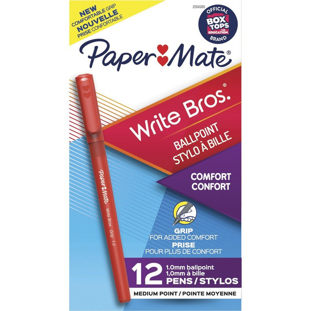 Paper Mate Write Bros. 1.0mm Ballpoint Pen - Red Ink - Red Barrel - 1 Dozen