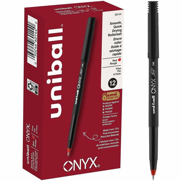 uniball™ Onyx Rollerball Pens - Red Ink - Metal Tip - 1 Dozen
