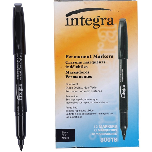 Integra Permanent Fine Point Markers - Fine Marker Point - Black Ink - 1 Dozen