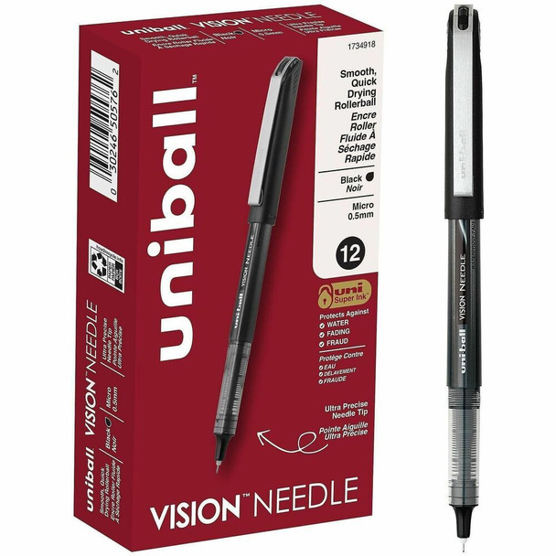 uniball™ Vision Needle Rollerball Pens - Black Ink - Liquid - 12 / Dozen