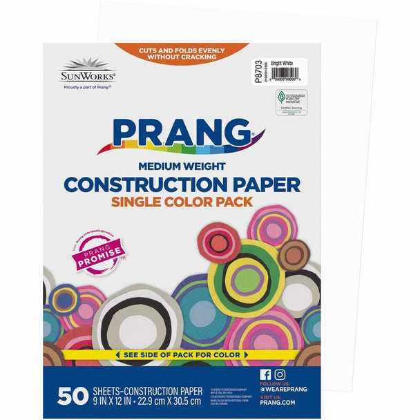 Prang Construction Paper - 12" Width x 9" Length - Bright White - 1 Pack