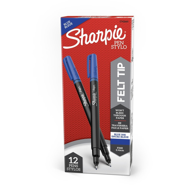 Sharpie Fine Point Pen - Fine Pen Point - Blue Ink - Silver Barrel - 12 / Dozen