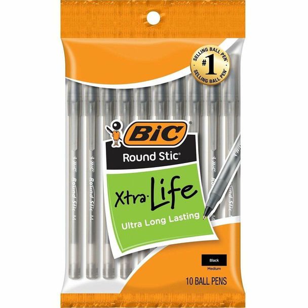 BIC Round Stic Ballpoint Pens - Black Ink - 10 / Pack