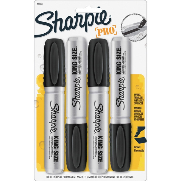 Sharpie King-Size Permanent Markers - Black Ink - Plastic Barrel - 4 / Pack
