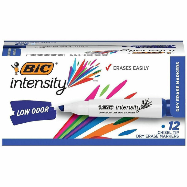 BIC Intensity Low Odor Dry Erase Markers - Blue Ink - 12 / Dozen