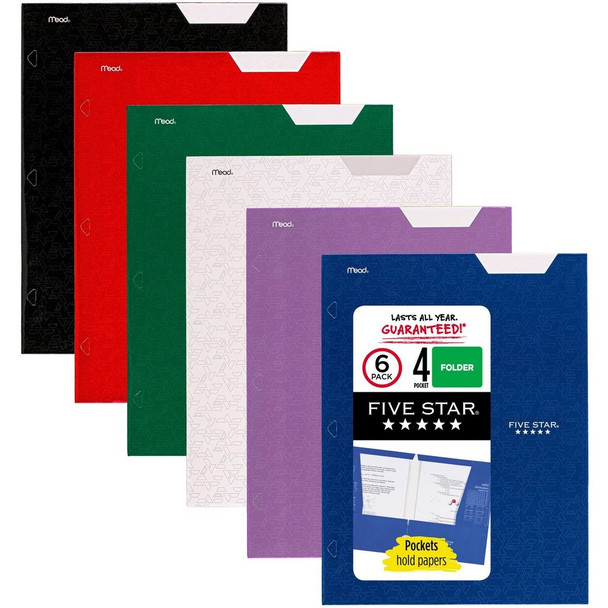 Mead Pocket Folder - 4 Internal Pocket - Assorted - 6 / Pack