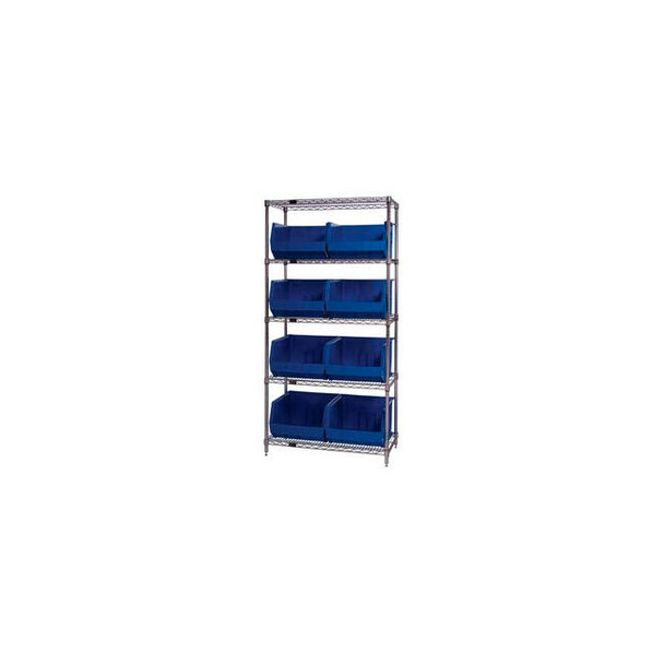 Global Industrial Chrome Wire Shelving With 8 Giant Plastic Stacking Bins Blue 3