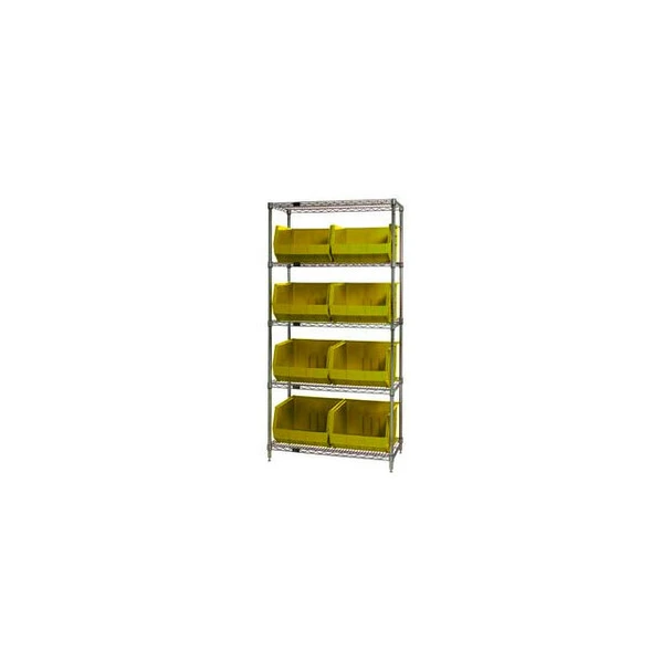 Global Industrial Chrome Wire Shelving With 8 Giant Plastic Stacking Bins Yellow