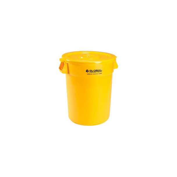 Global Industrial Plastic Trash Can with Lid - 32 Gallon Yellow