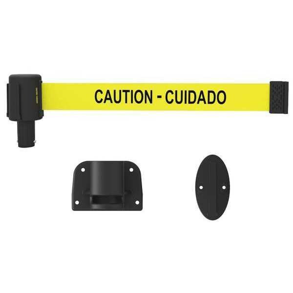 Retractable Belt Barrier, Yellow, 15 ft Length, Caution - Cuidado