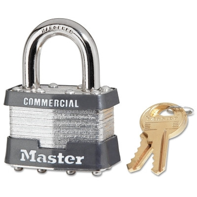 No. 1 Laminated Steel Padlock, 5/16 in dia, 3/4 in W x 15/16 in H Shackle, Silver/Gray, Keyed Alike, Keyed 2001 Pack of 6