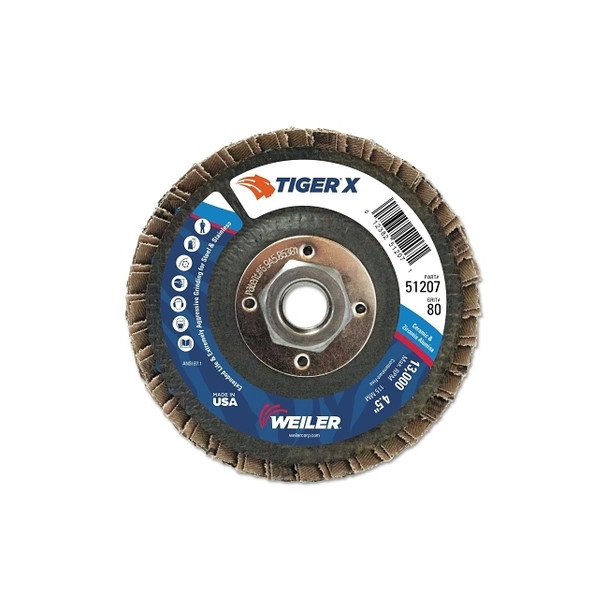 Tiger® X Flap Disc, 4-1/2 in Angled, 80 Grit, 5/8 in to 11 Arbor