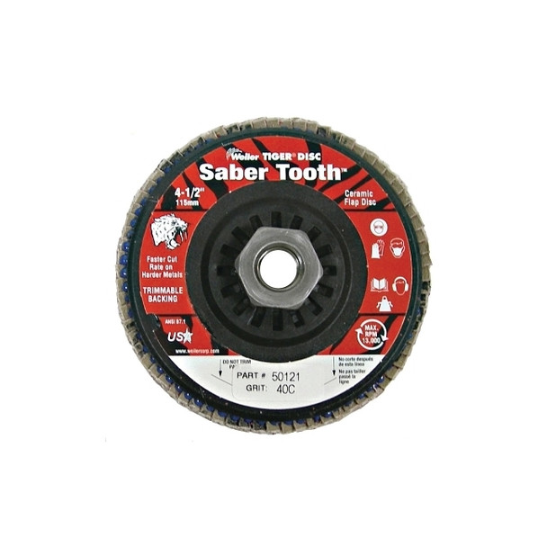 Saber Tooth Trimmable Ceramic Flap Discs, 4 1/2", 40 Grit, 5/8 Arbor, 13,000 rpm