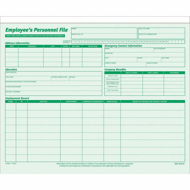 TOPS Record Jacket - 9 1/2" x 11 3/4" - Green - Preprinted - 20 / Pack