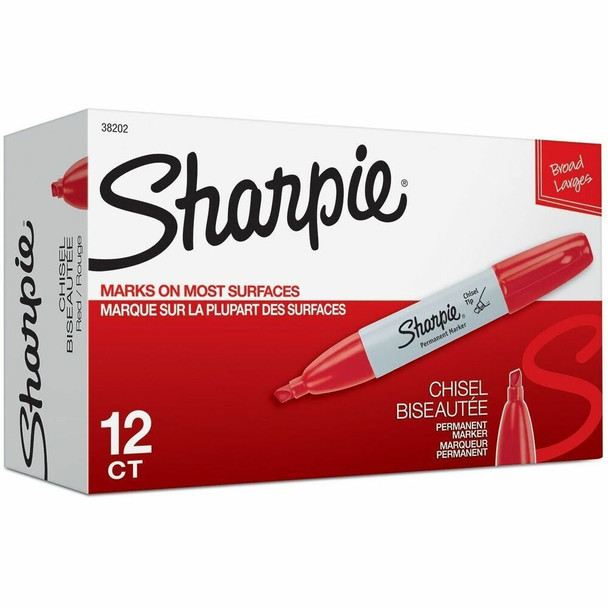 Sharpie Large Barrel Permanent Markers - Red Ink - Alcohol Based - 12 / Dozen