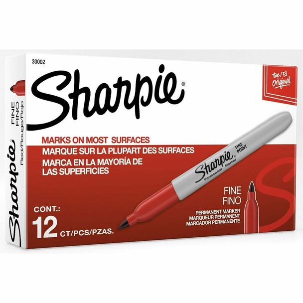 Sharpie Fine Point Permanent Marker - Red Ink - 12 / Dozen