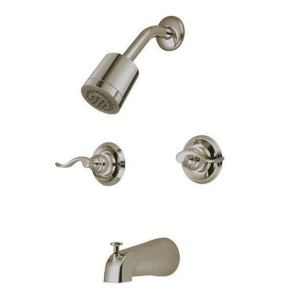 Kingston Brass Tub and Shower Faucet, Brushed Nickel, Wall Mount KB8248NFL