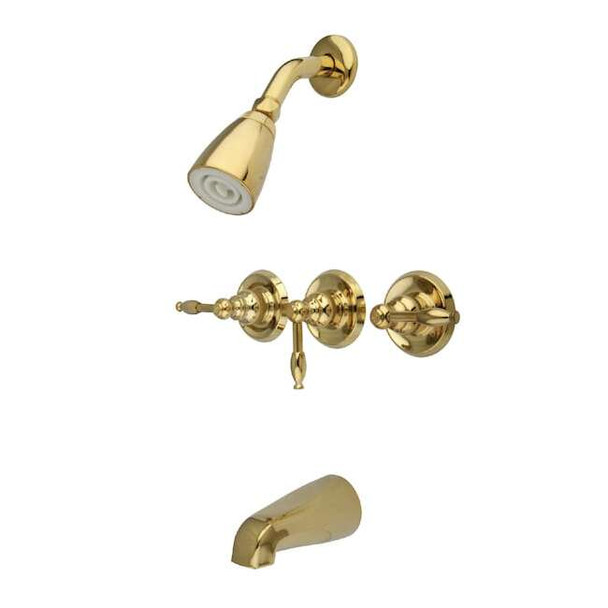 Kingston Brass Tub and Shower Faucet, Polished Brass, Wall Mount KB232KL