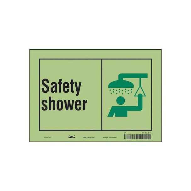 Safety Shower, 10 in W x 7 in H, Vertical Rectangle, Glow Vinyl, 470Z97