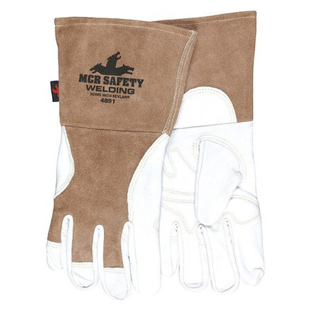 4891 Welding Leather Glove, Gauntlet Cuff, Wing Thumb, Premium Goatskin, L, 1 PR