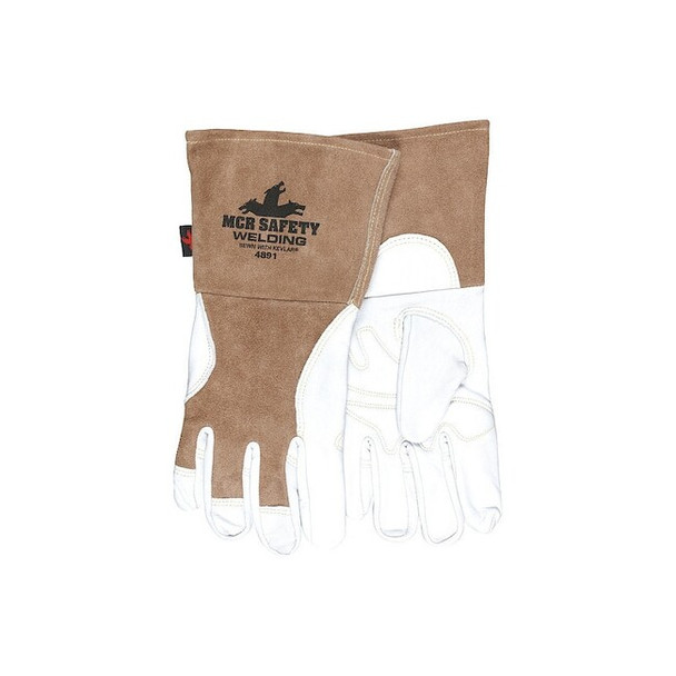 4891 Welding Leather Glove, Gauntlet Cuff, Wing Thumb, Premium Goatskin, L, 1 PR