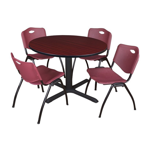 Cain Round Table & Chair Set, Wood, Metal, Plastic Top, Mahogany