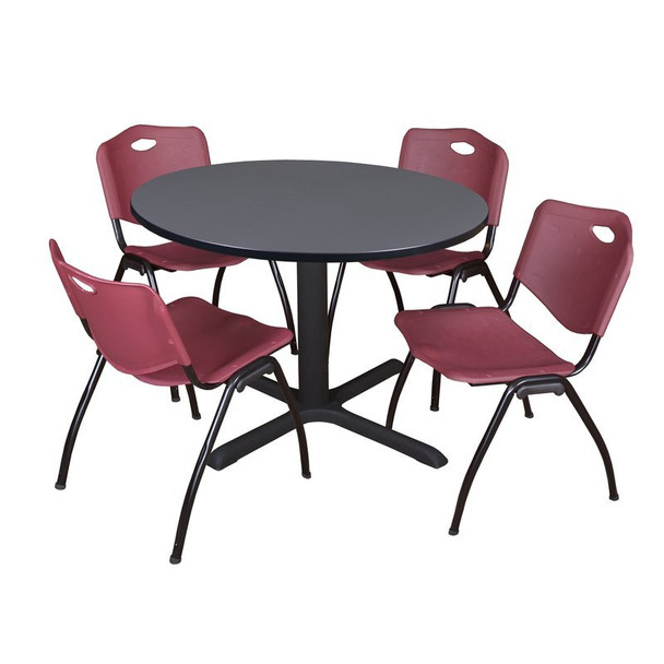 Cain Cain Round Table & Chair Set, Wood, Metal, Plastic Top, Grey TB48RNDGY47BY